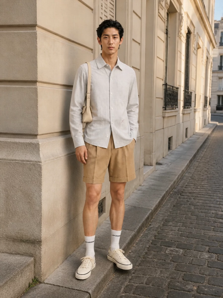 Jacquemus striped shirt sand shorts canvas sneakers