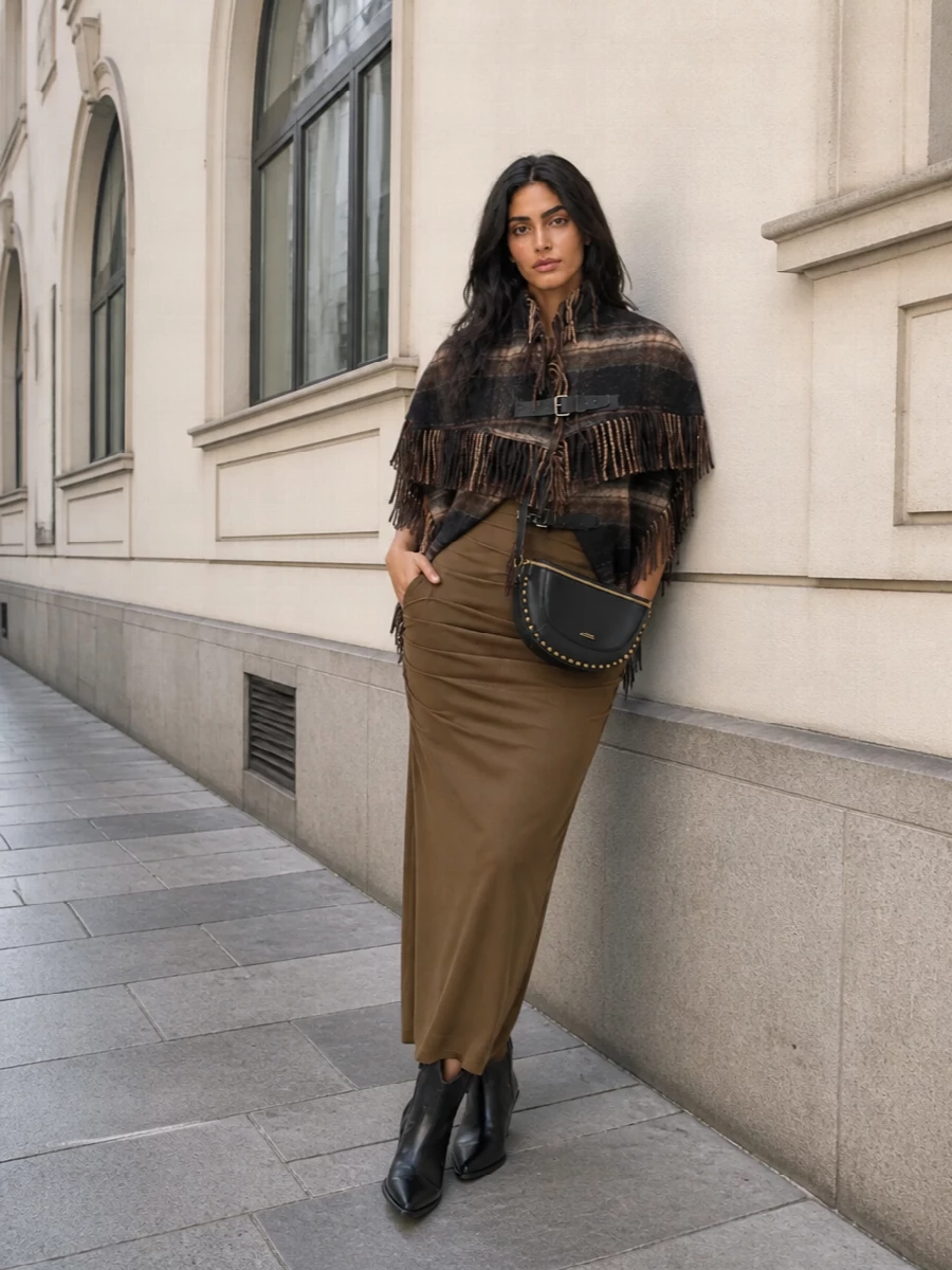 Isabel marant cape ruched maxi dress outfit