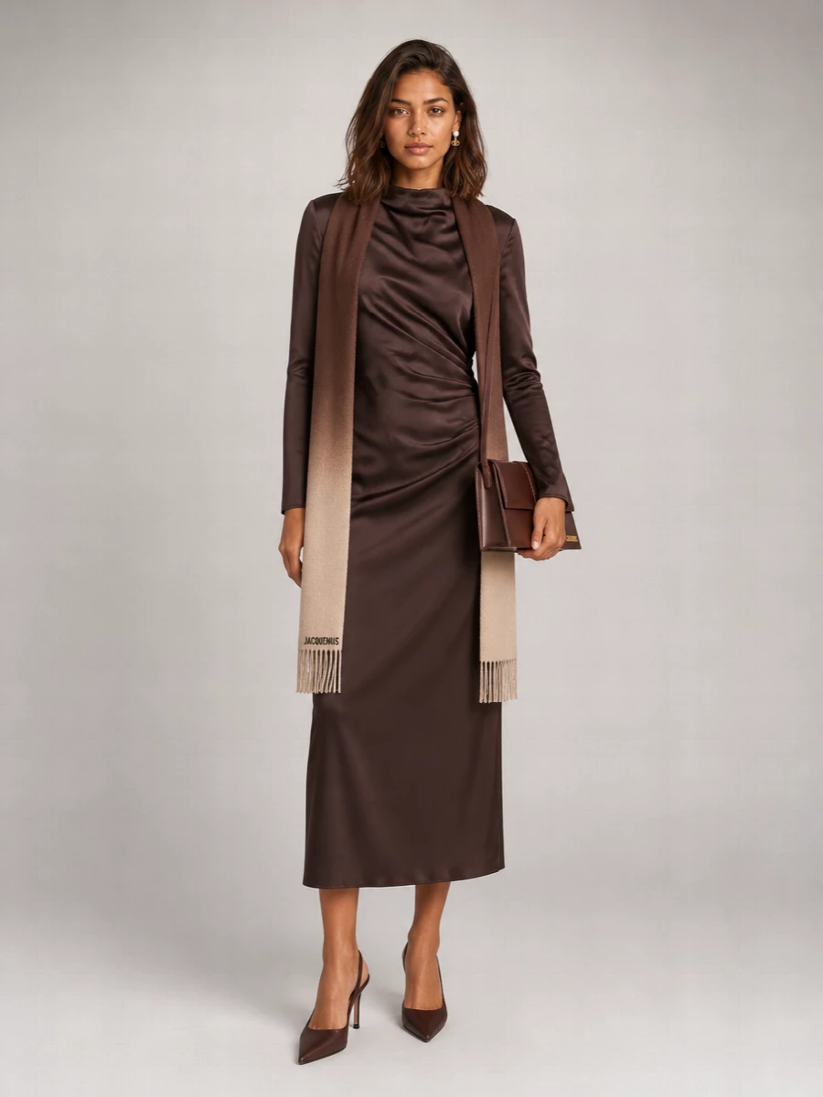 Loulou Studio silk viscose draped long-sleeve midi dress