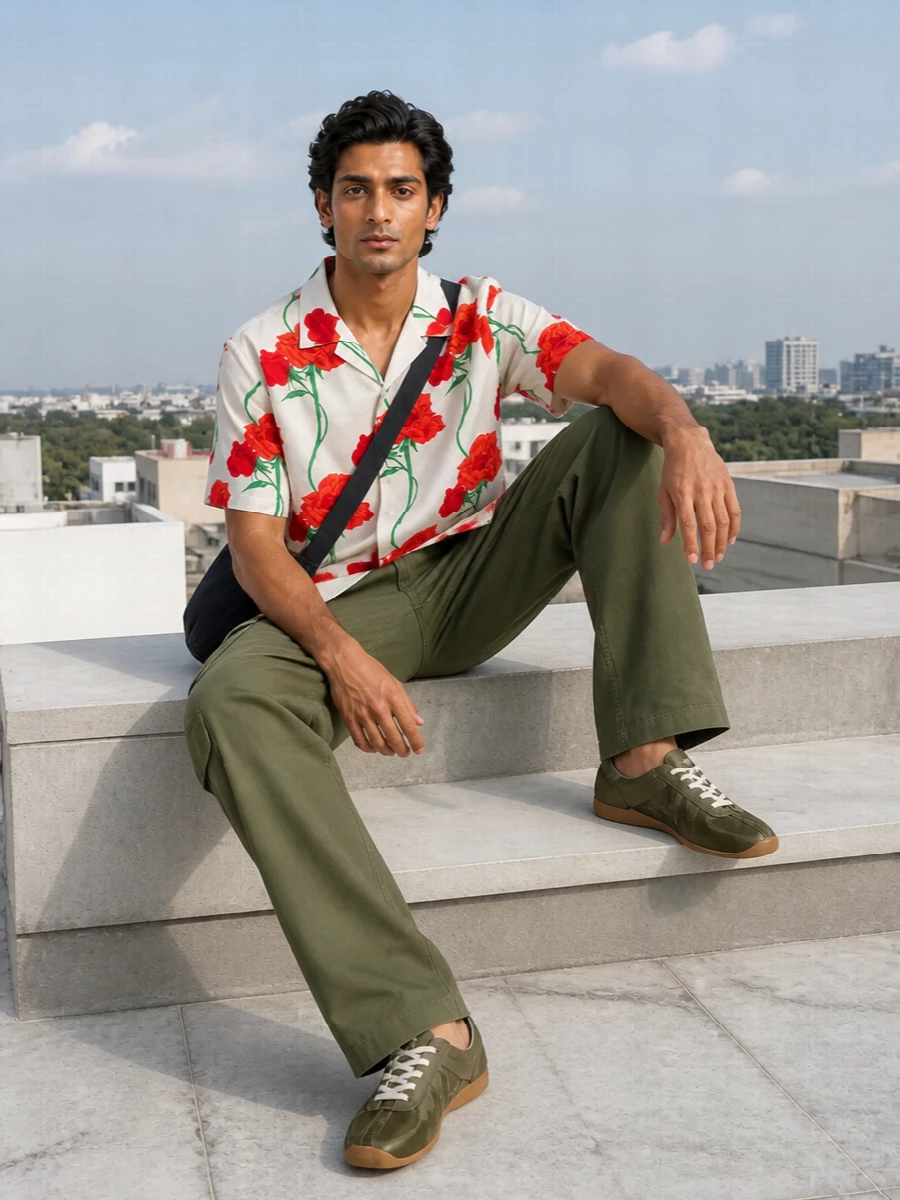 Kenzo floral shirt green cargo trousers outfit