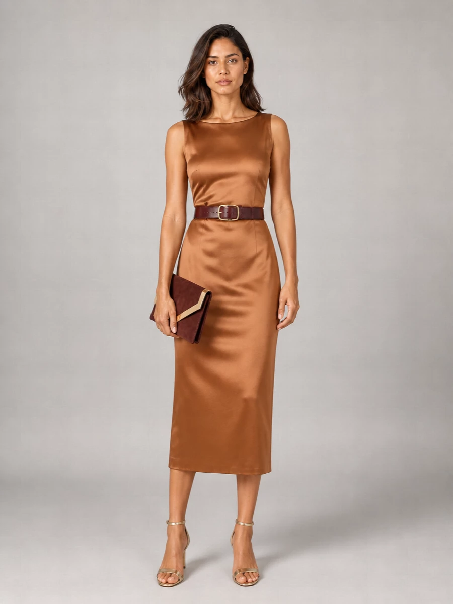 Emporio Armani Satin Wrap Belted Midi Dress