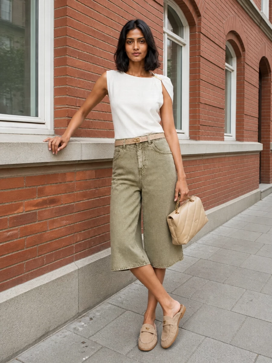 Pinko sage culotte shorts ivory asymmetric top