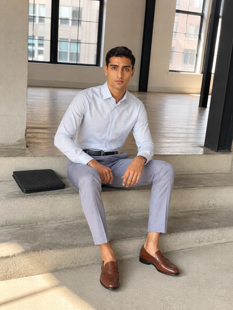 Etro mens blue shirt tailored trousers outfit