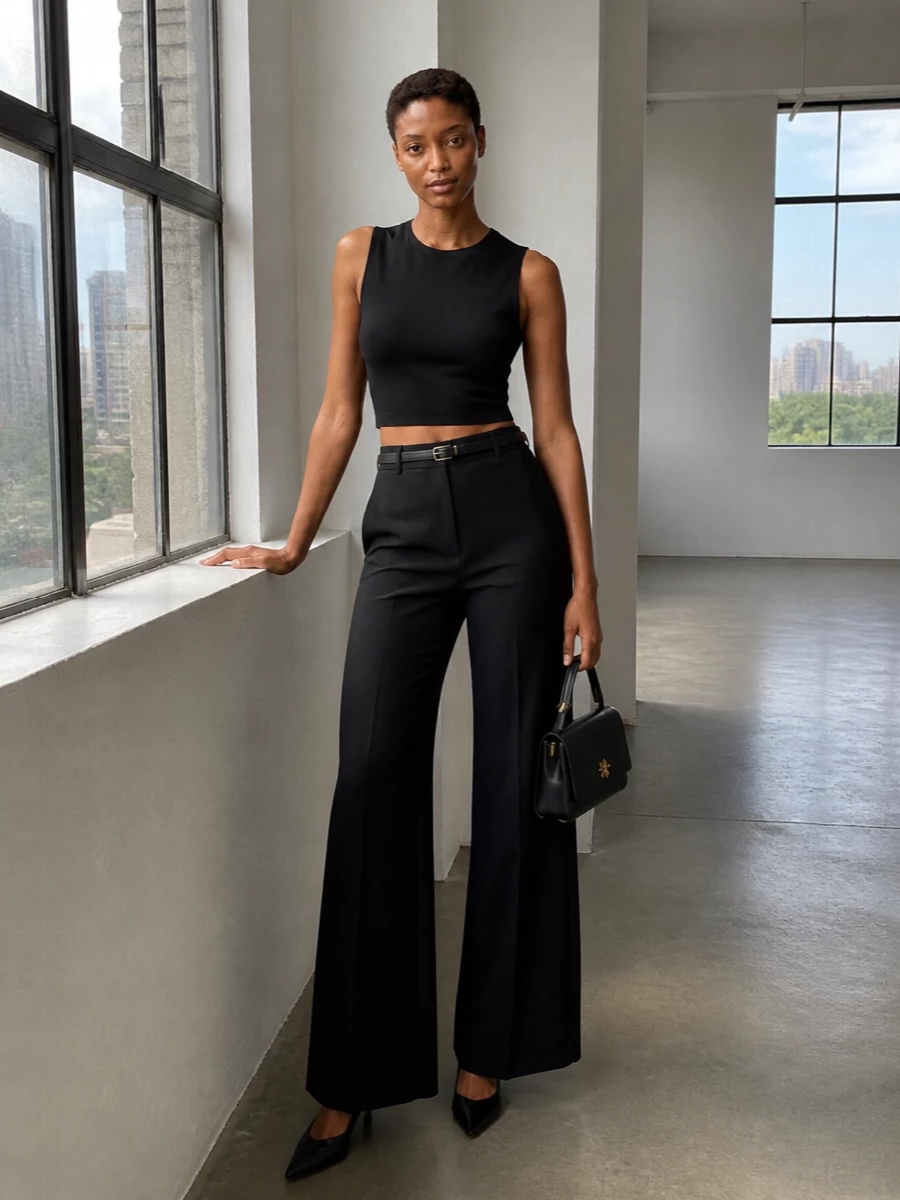 Max mara black wide leg trousers cropped tank