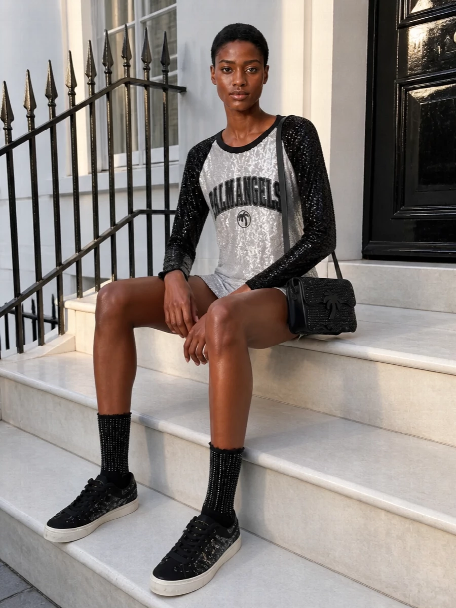 Palm angels sequin mini dress golden goose sneakers