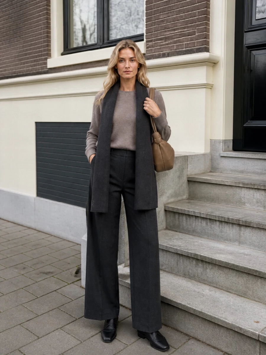 Loulou studio sweater wide leg trousers outfit