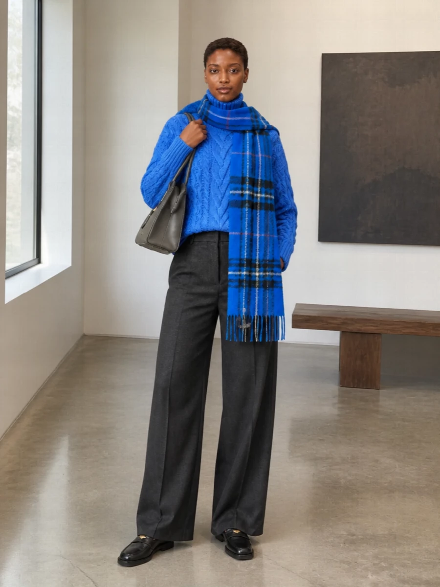 Stella mccartney blue cable sweater charcoal trousers