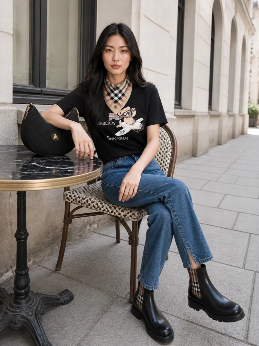 Burberry shanghai tee straight jeans chelsea boots
