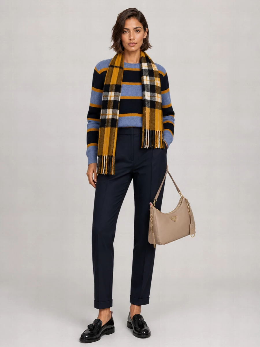 Guest In Residence Striped Cashmere Crew-Neck Long-Sleeve Sweater