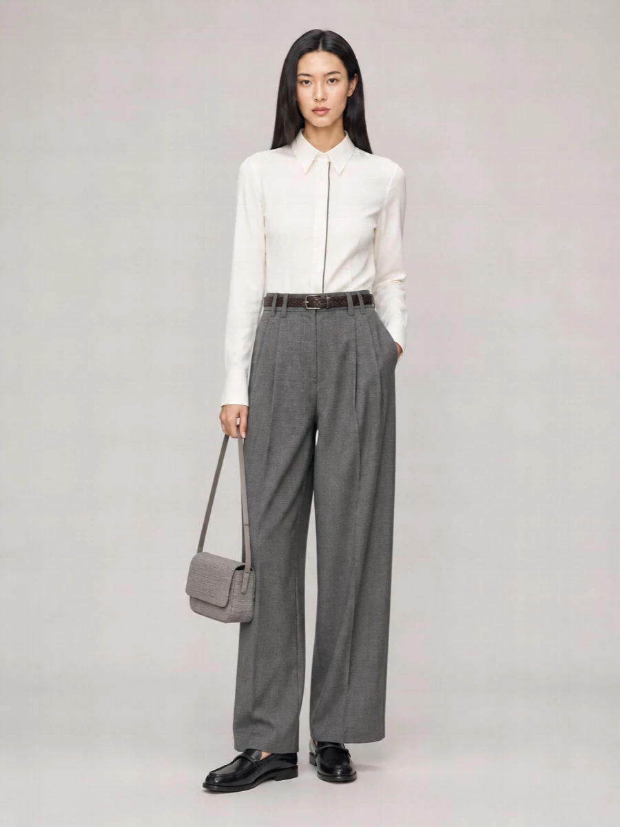 Brunello Cucinelli Wool Cropped Pleated Wide-Leg Suit Trousers