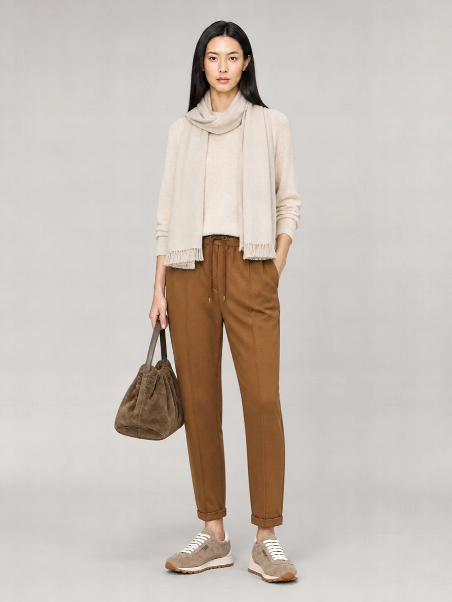 Brunello Cucinelli Cotton High-Rise Cropped Flared Track Joggers