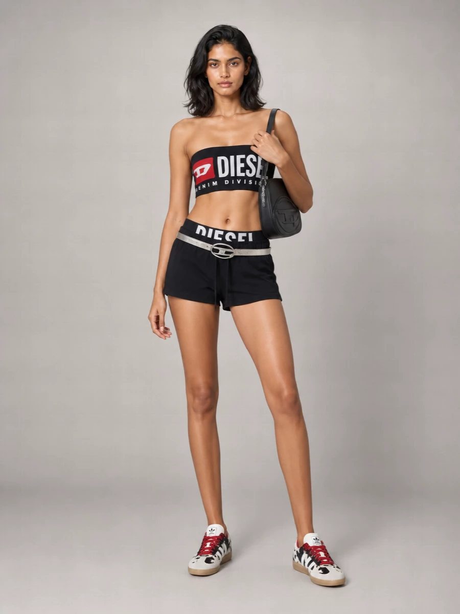 Diesel Logo Print Strapless Cropped Bra Top