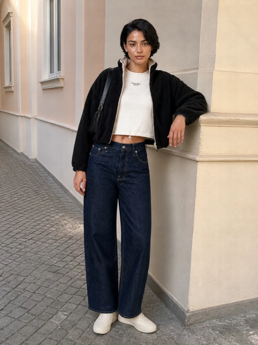 Calvin klein sherpa pullover wide leg jeans