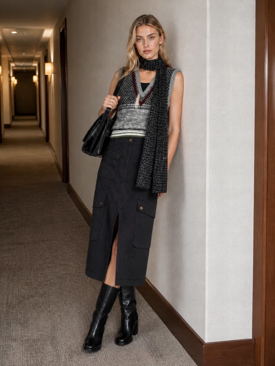 Dries van noten vest cargo skirt boots outfit