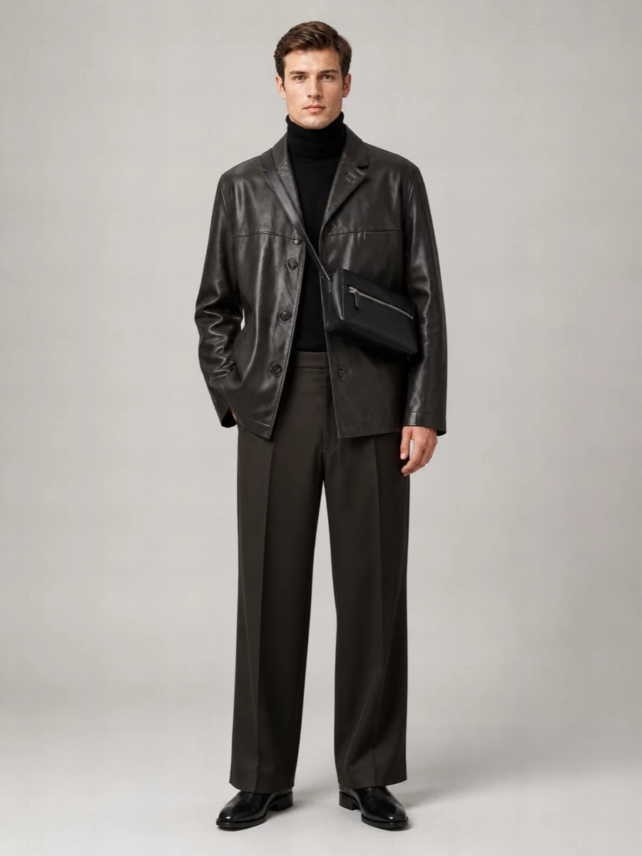 Lemaire leather single-breasted coat