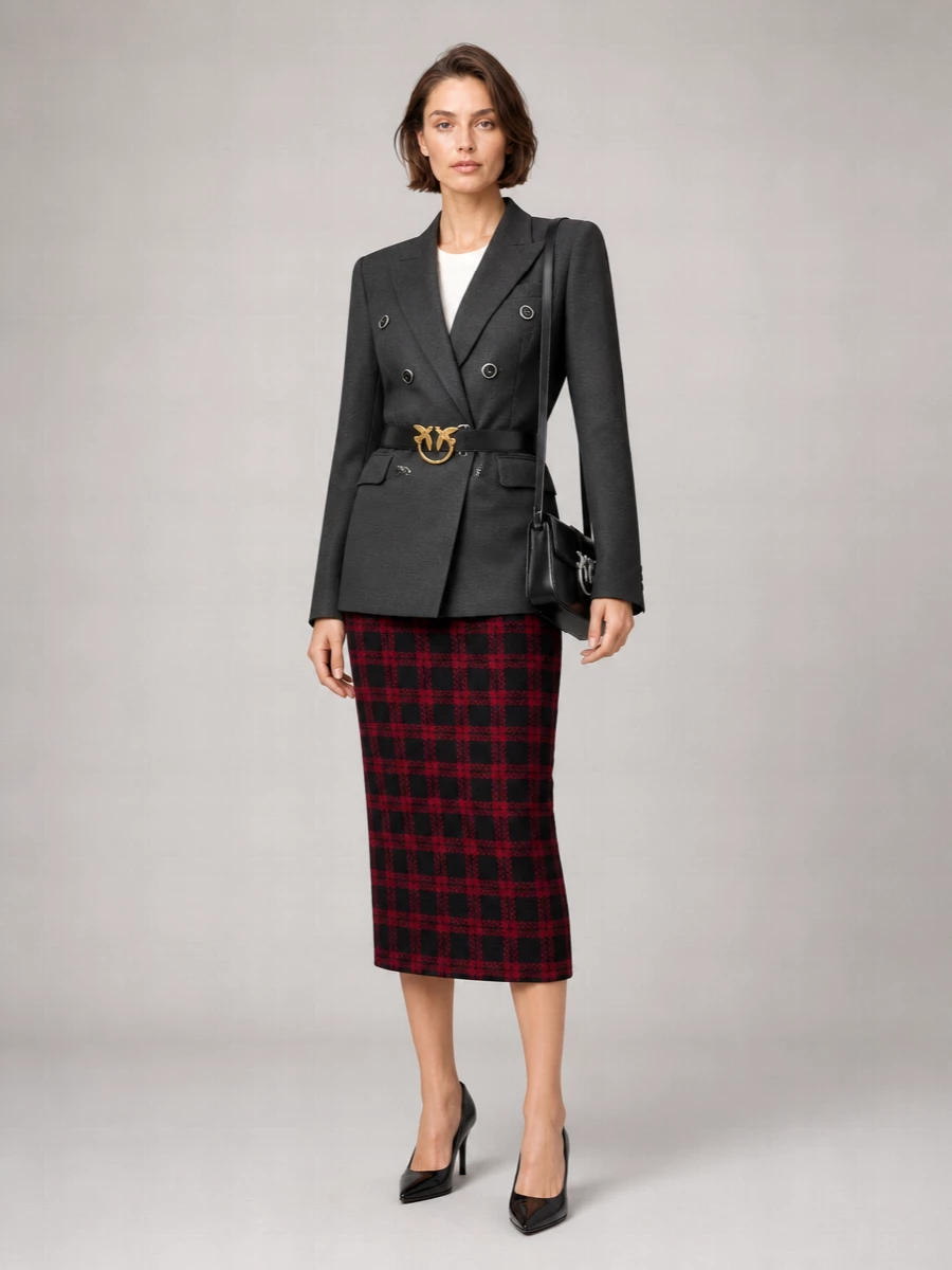 Pinko Checked Midi Pencil Skirt