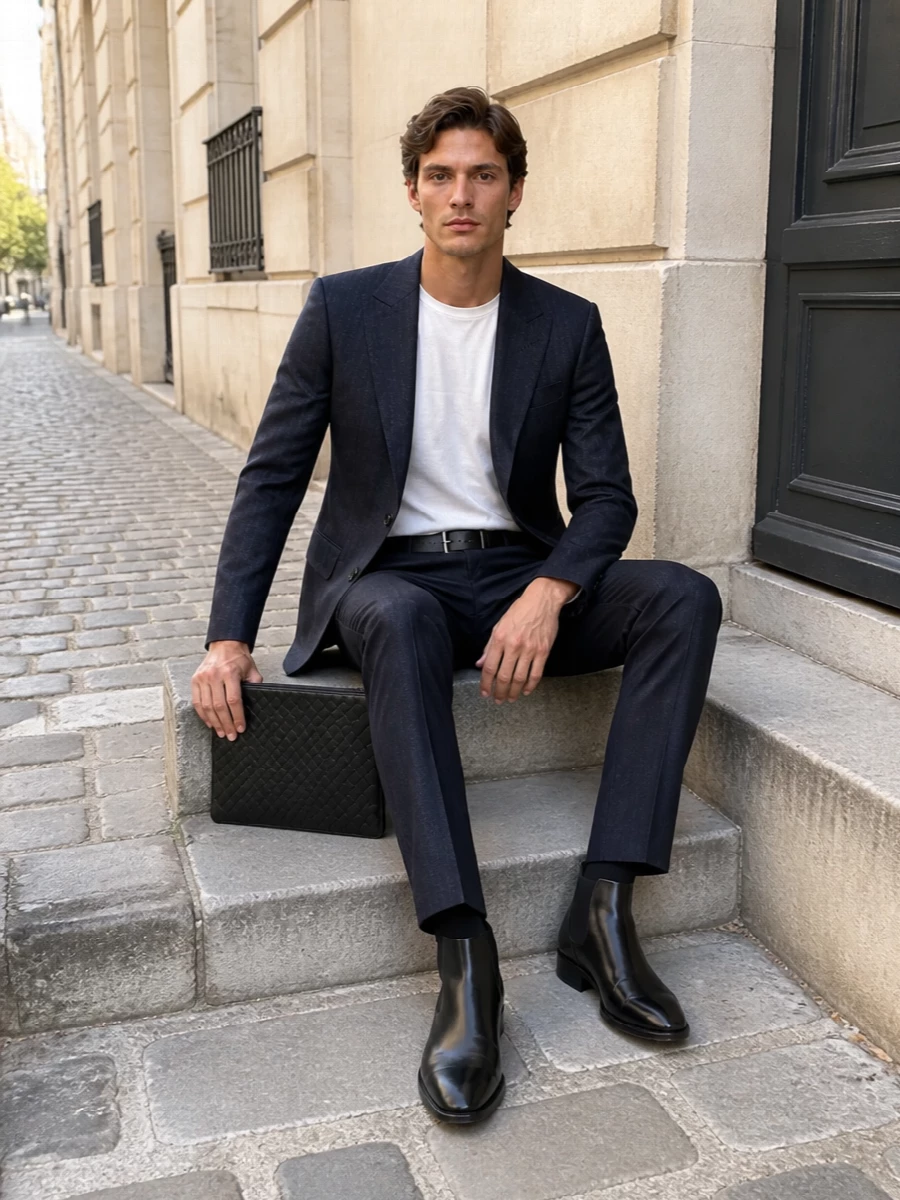 Tom ford navy trousers charcoal blazer outfit