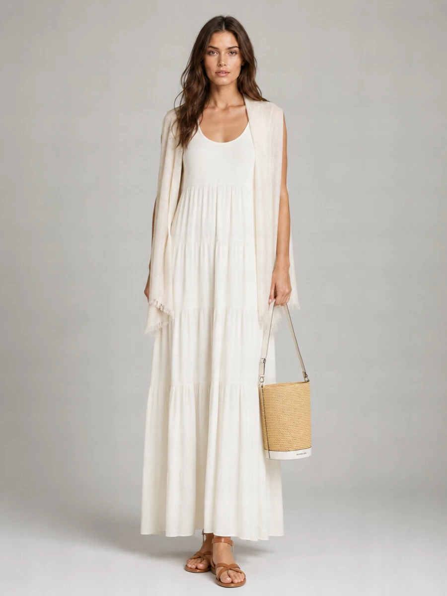 Michael Kors Long Tiered Cotton Dress