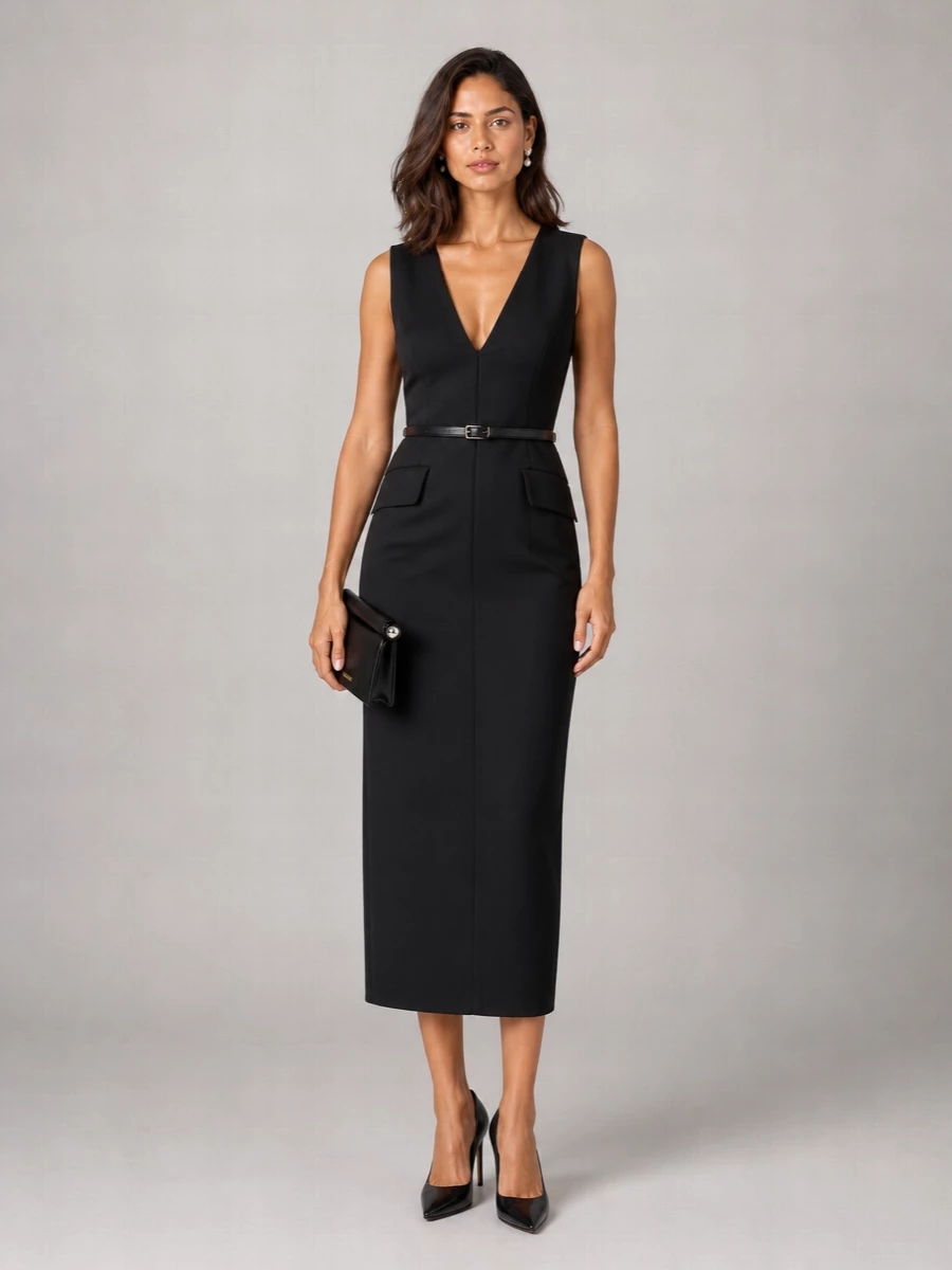 Sportmax V-Neck Sleeveless Midi Dress
