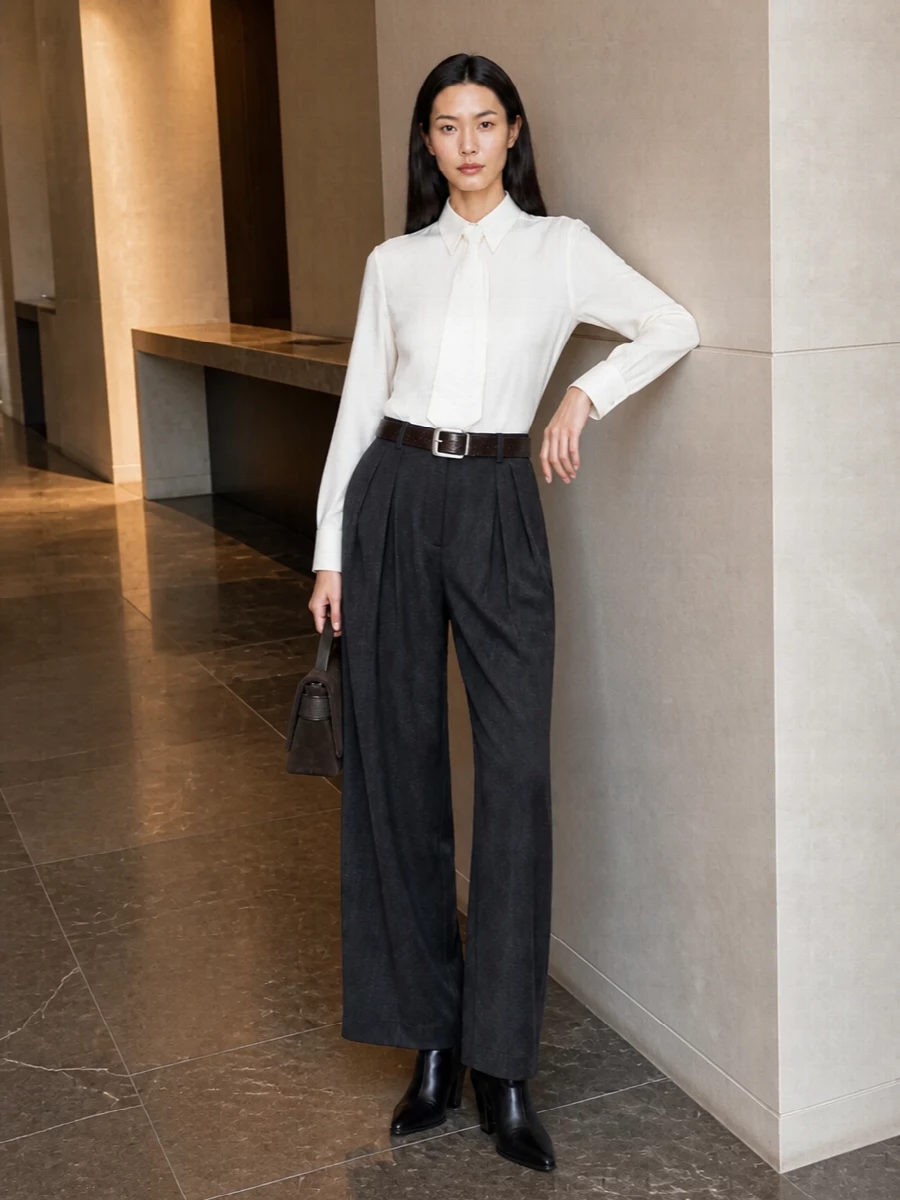 Brunello cucinelli charcoal trousers ivory shirt