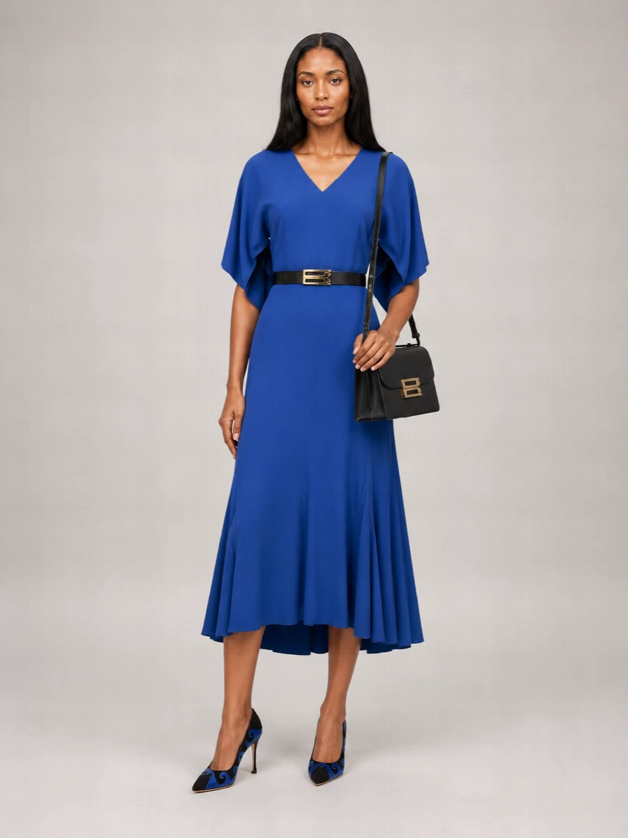 Victoria Beckham Asymmetric V-Neck Midi Dress