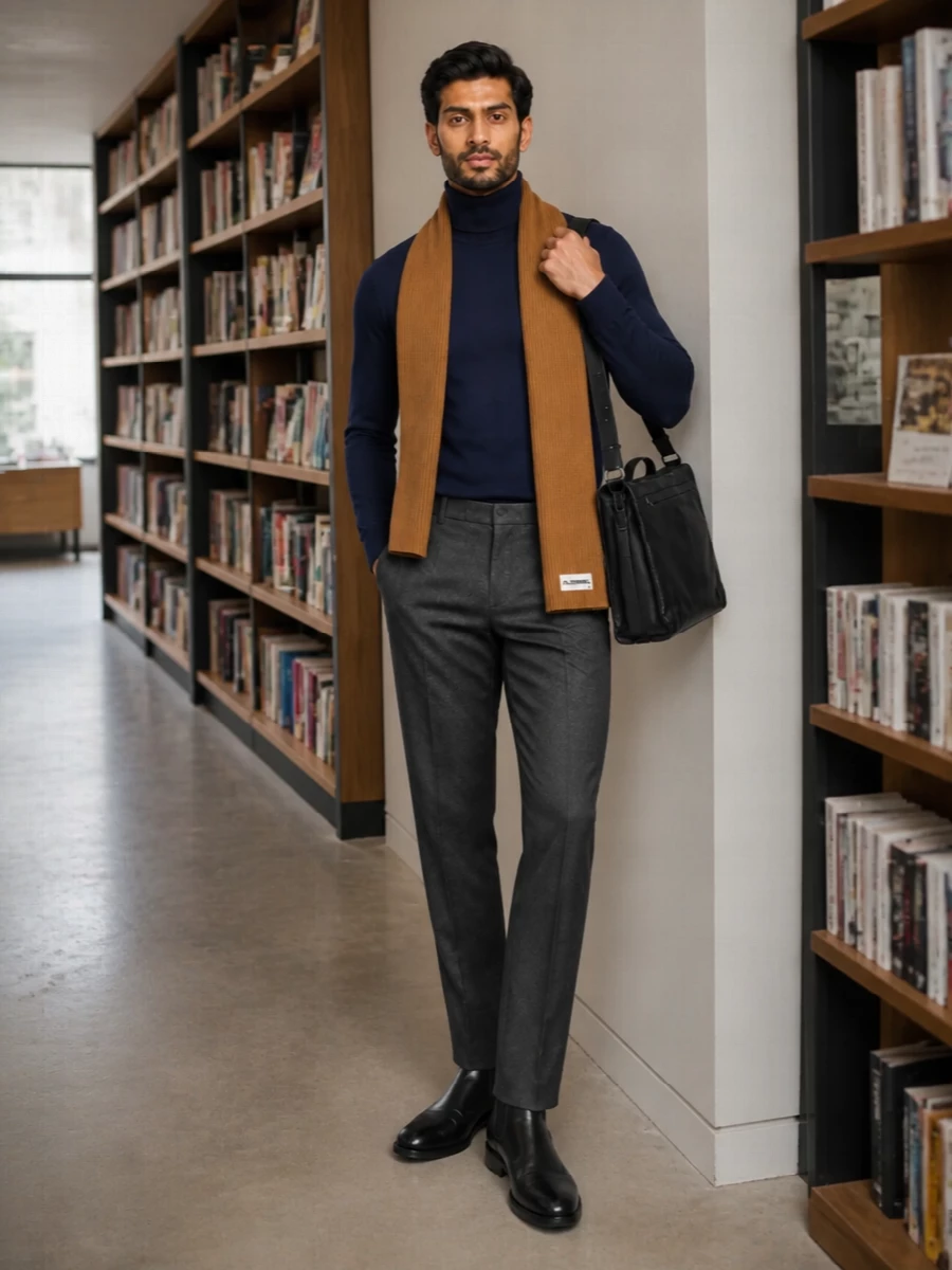 Jil sander charcoal trousers navy turtleneck