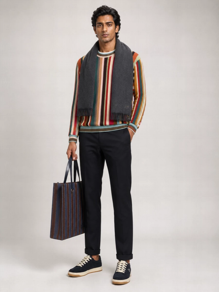 Paul Smith Merino Wool Striped V-Neck Long-Sleeve Sweater