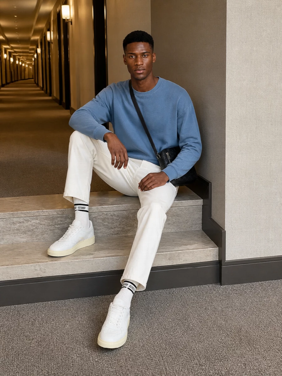 Golden goose sweatshirt off white jeans outfit