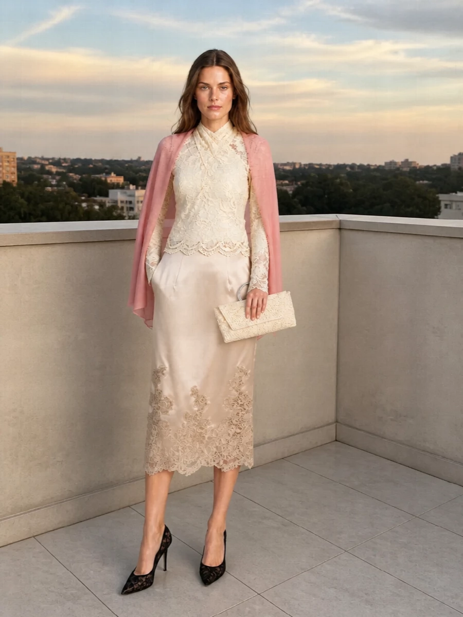 Paco rabanne lace blouse satin pencil skirt