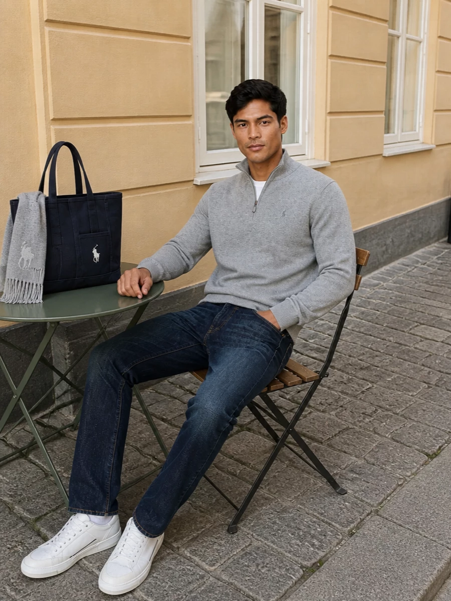Polo ralph lauren half zip dark denim sneakers