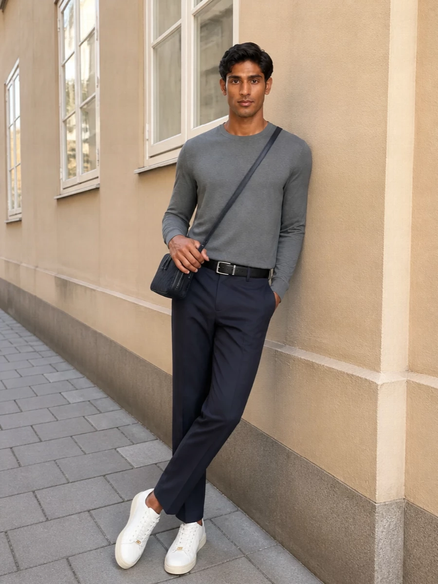 Vince slate sweater herno trousers valentino sneakers