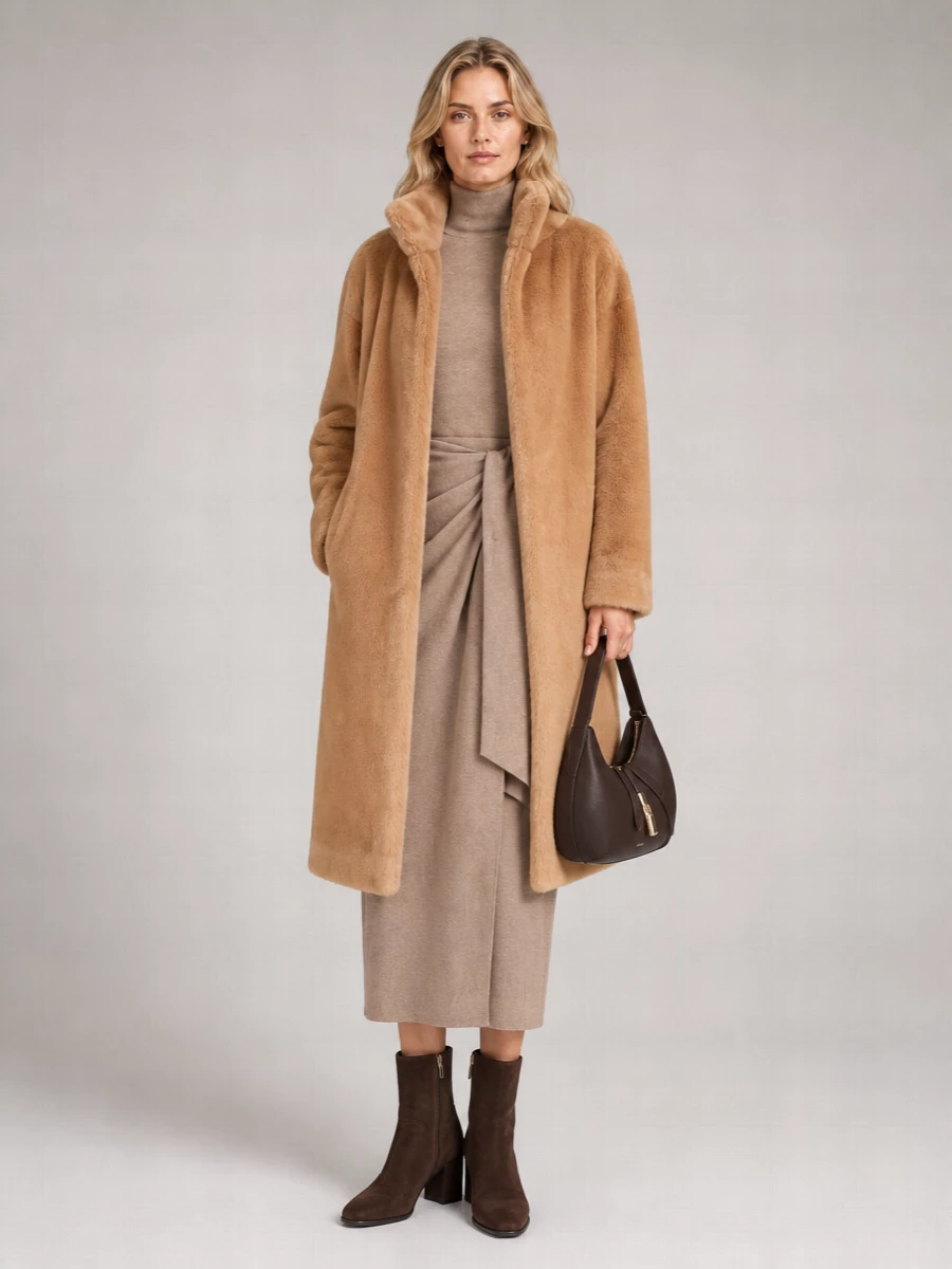Herno High-Neck Faux-Fur Coat