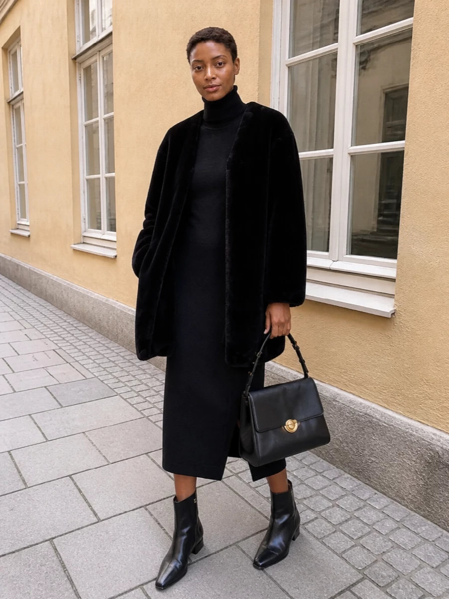 Parosh black knit midi dress max mara coat
