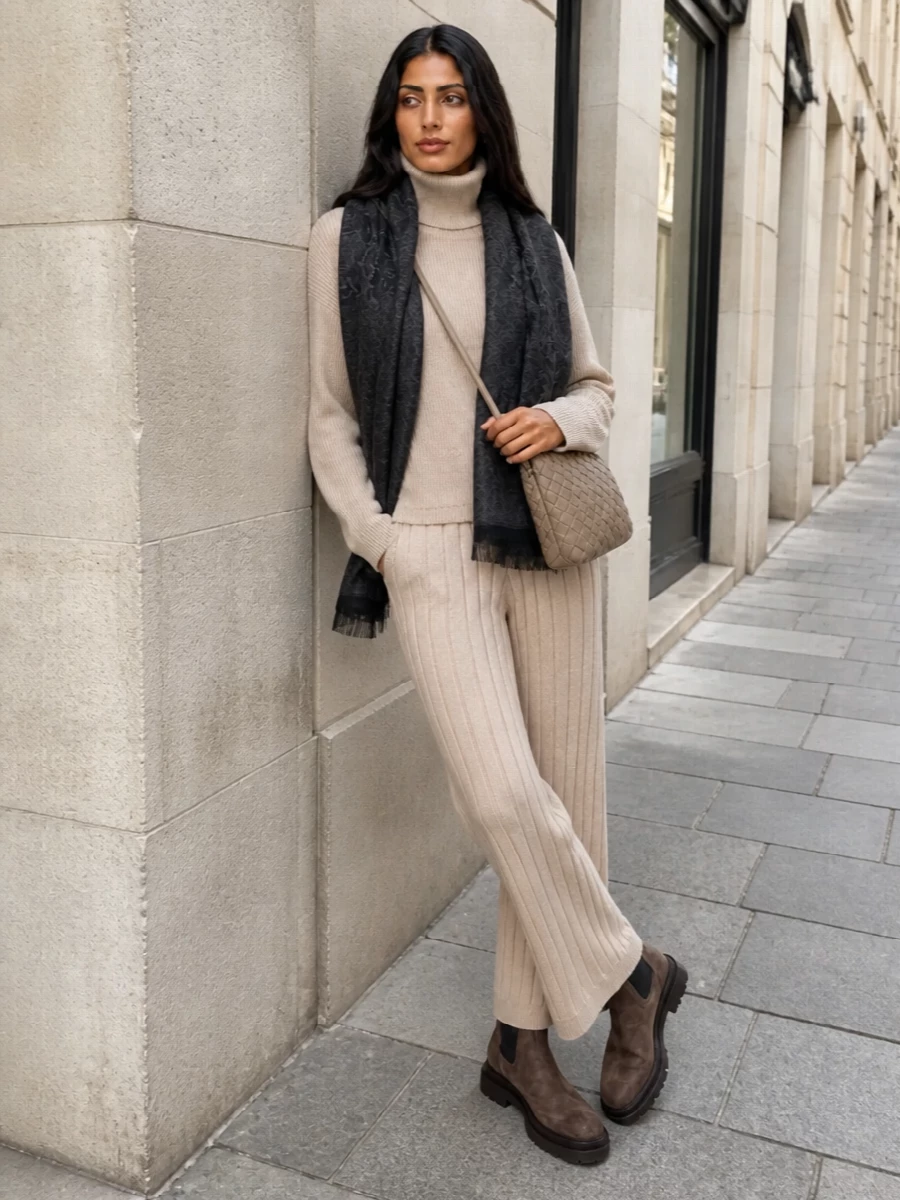 Brunello cucinelli beige knit set chelsea boots