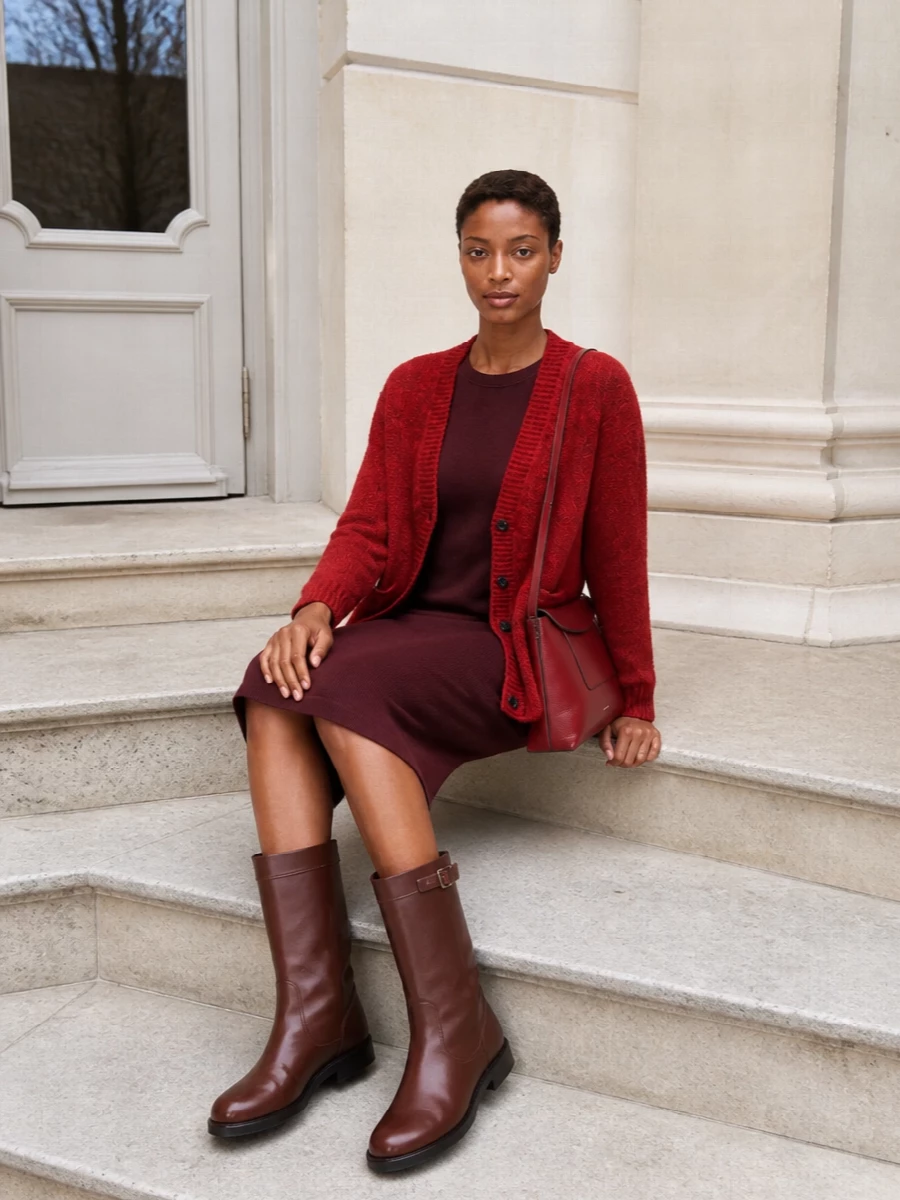 Dries van noten red cardigan burgundy sweater dress