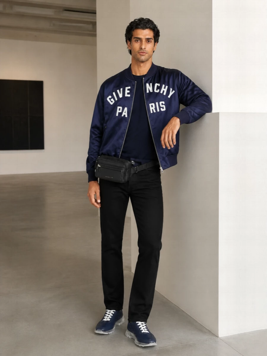 Givenchy varsity bomber black jeans outfit