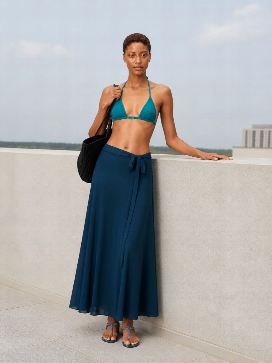Eres teal bikini maxi skirt flat sandals