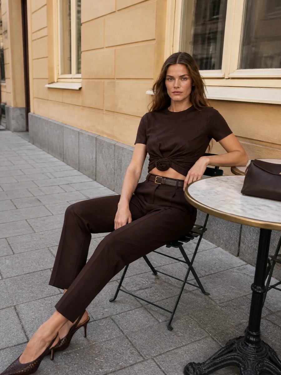 Magda butrym brown crop top chocolate trousers