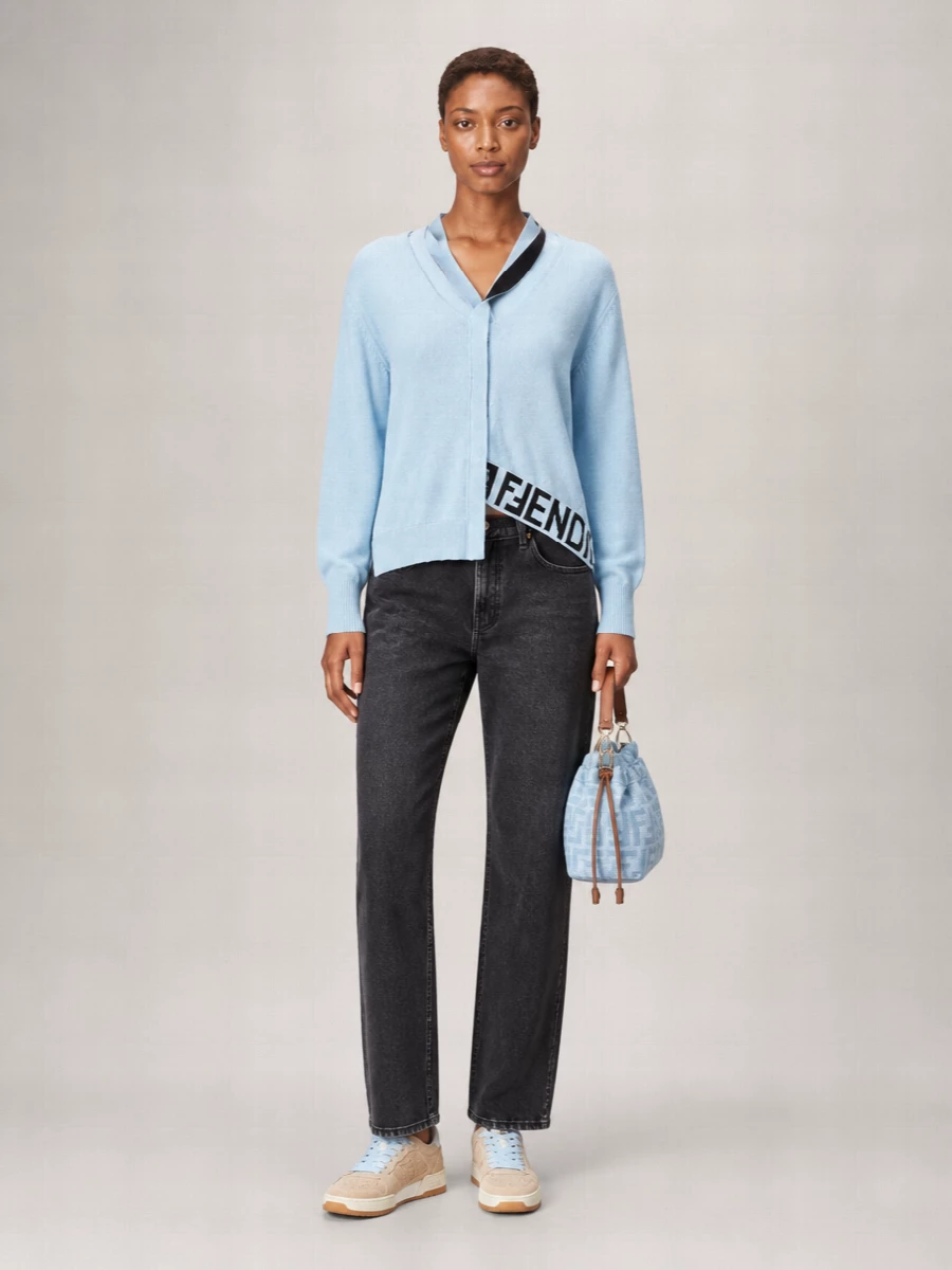 Fendi Cashmere Wool Logo-Knit Fringed Scarf
