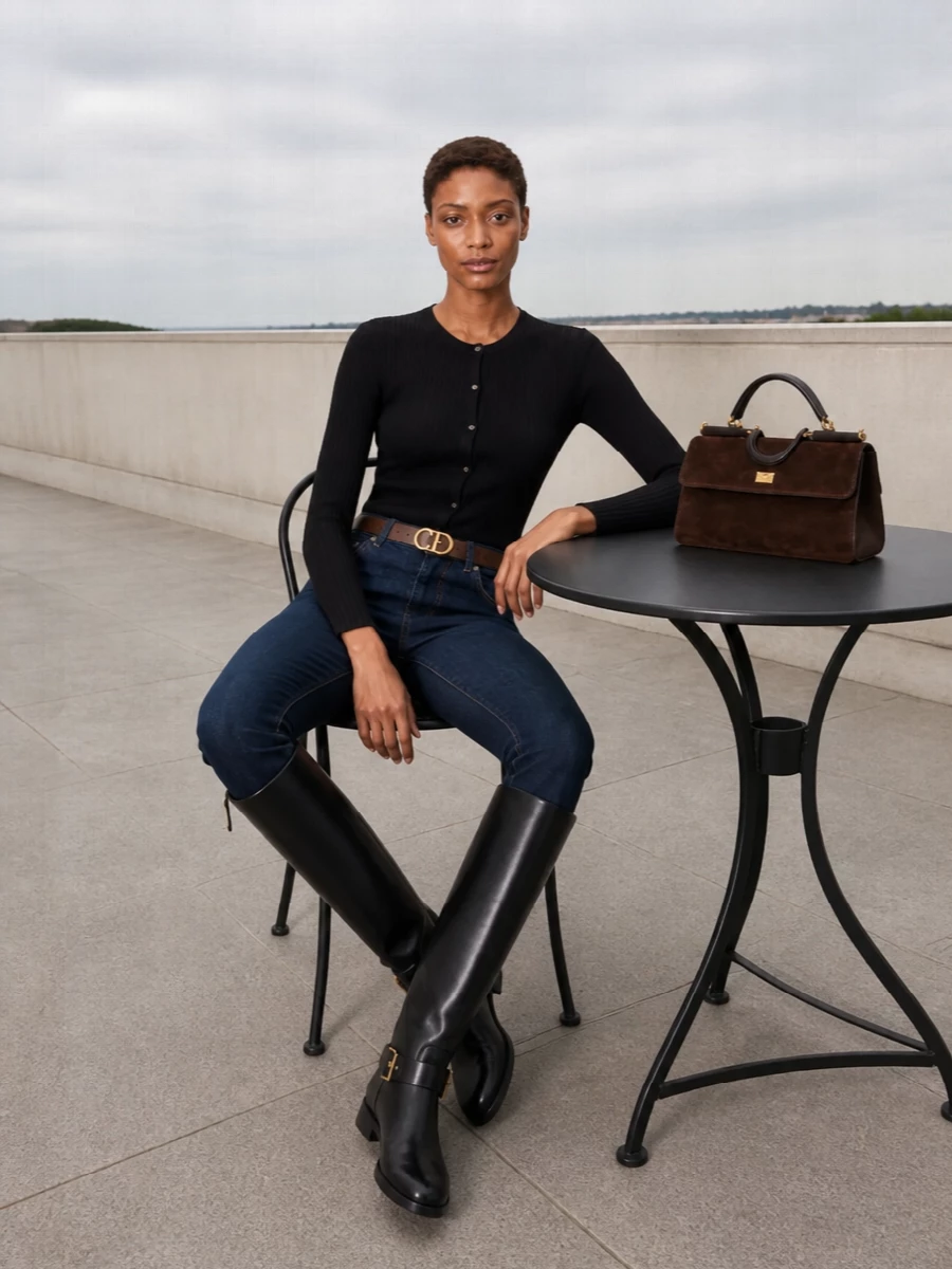 Dolcegabbana jeans black knit riding boots