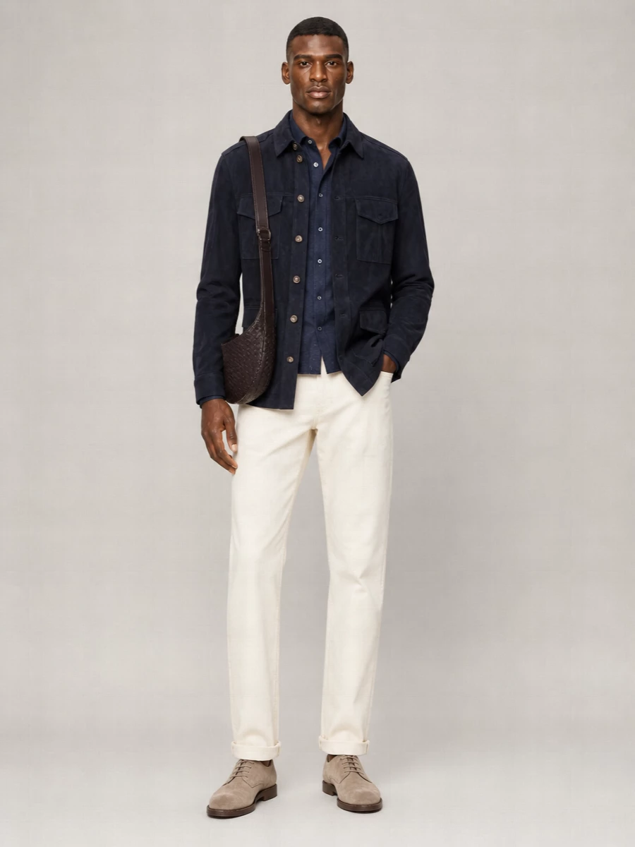 Brunello Cucinelli Suede Leather Shirt Jacket