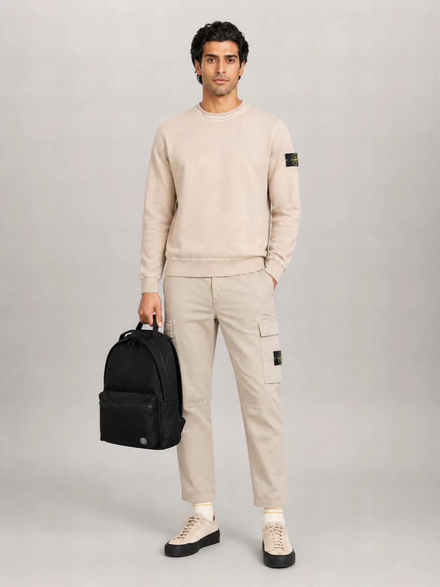 Stone Island Cotton Ribbed Crewneck Sweatshirt