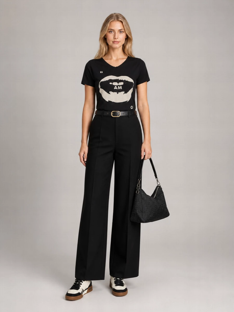 Fendi Organic Cotton Ti Amo Graphic Print V-Neck T-Shirt