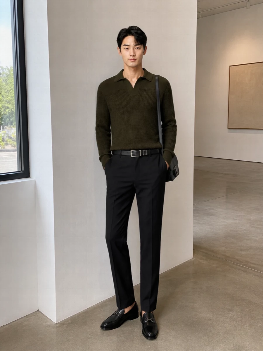 Ferragamo olive knit black tailored trousers