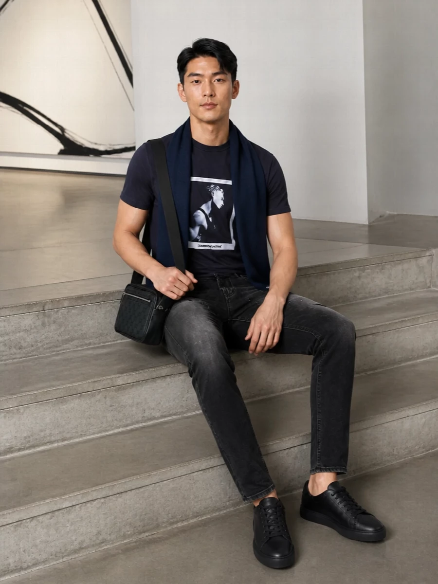Emporio armani graphic tee black jeans sneakers
