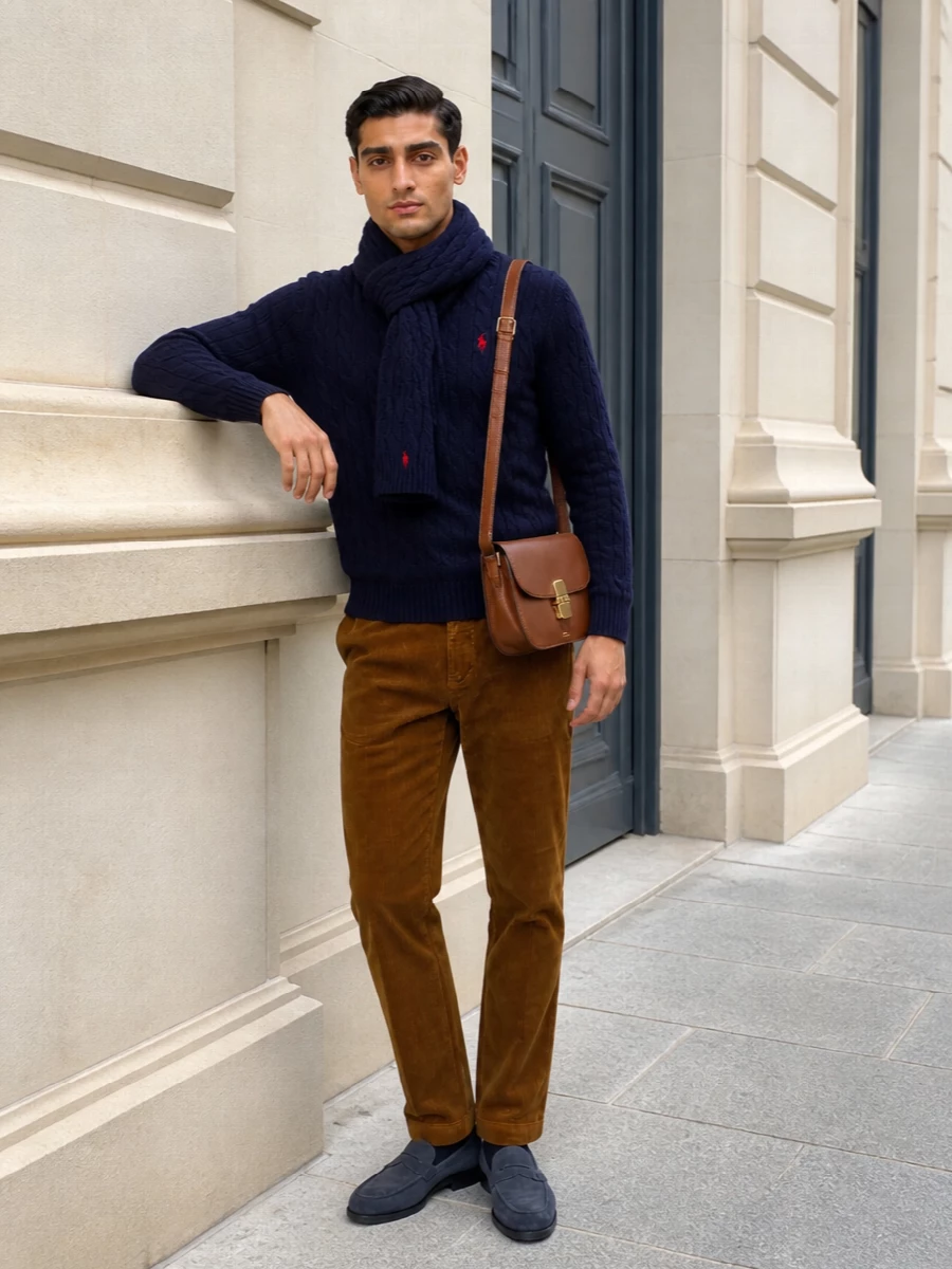 Polo ralph lauren sweater cord trousers tods loafers
