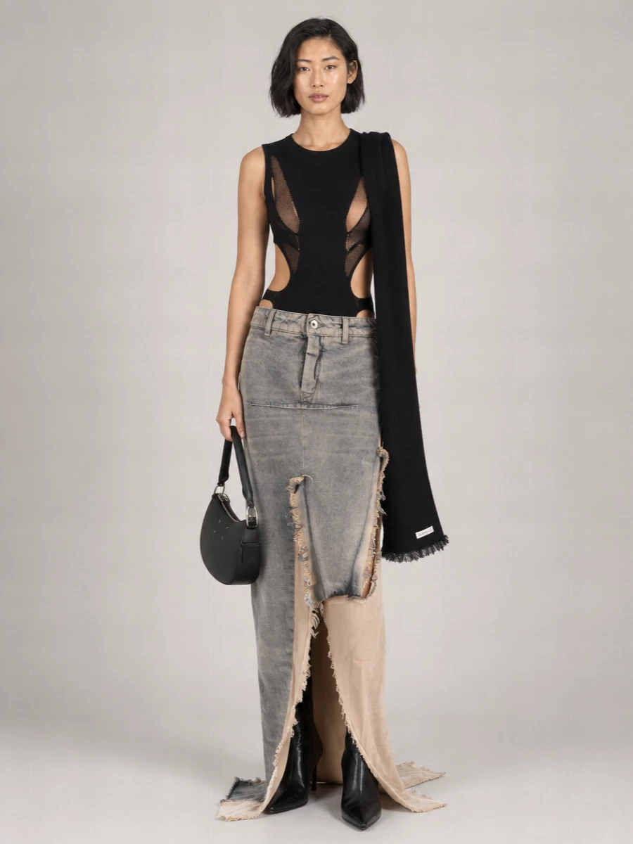 Rick Owens Denim Asymmetric Skirt
