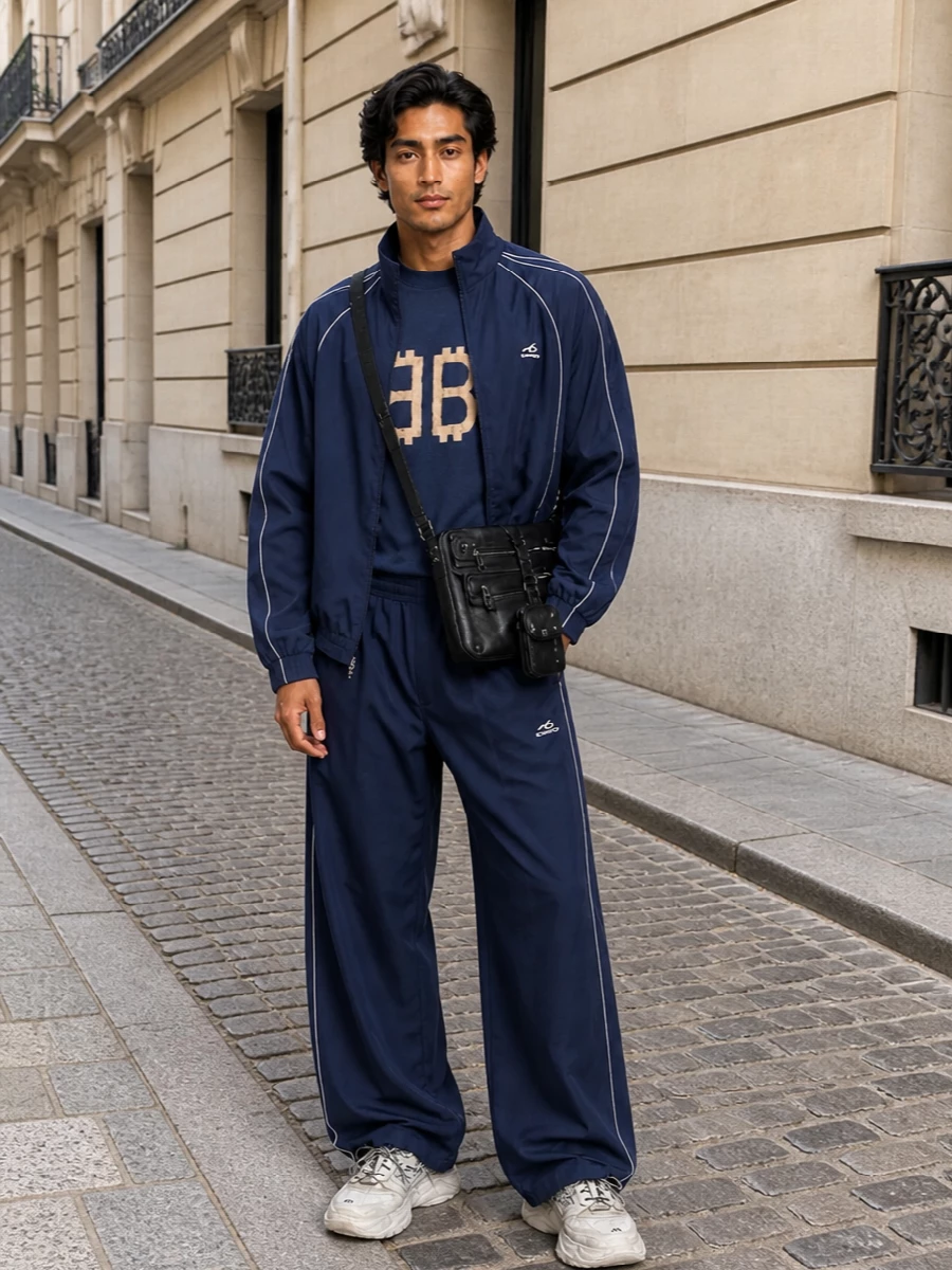 Balenciaga navy track suit chunky sneakers