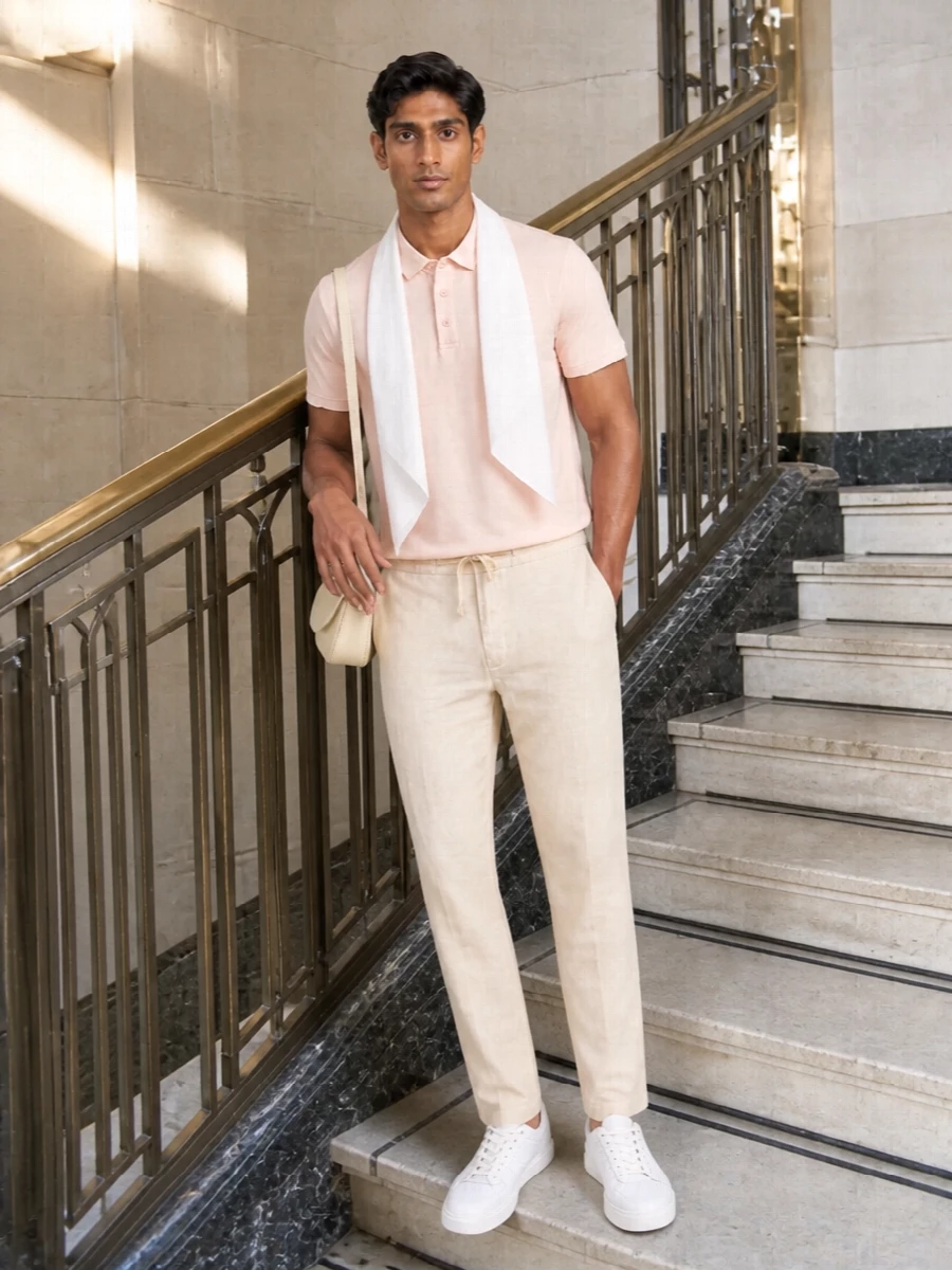 Vince blush polo beige trousers hogan sneakers