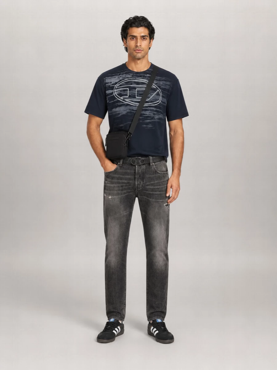 Diesel Cotton Logo Print Ribbed Crew Neck Short Sleeve T-Shirt